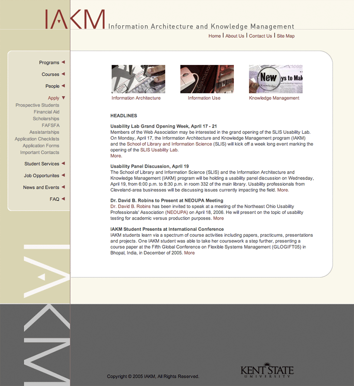 Web design for Kent State's Information Architecture & Knowledge Management program.