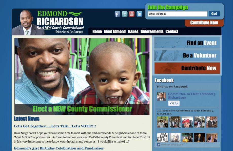 Custom wordpress campaign website template for Edmond Richardson.