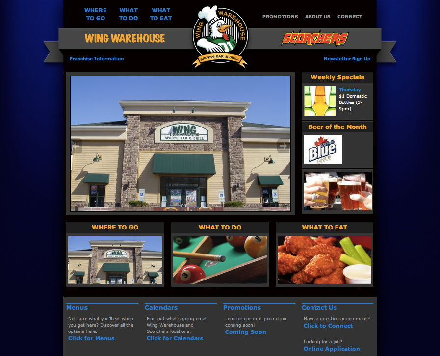 Custom wordpress design for Wing Warehouse in Stow, Ohio